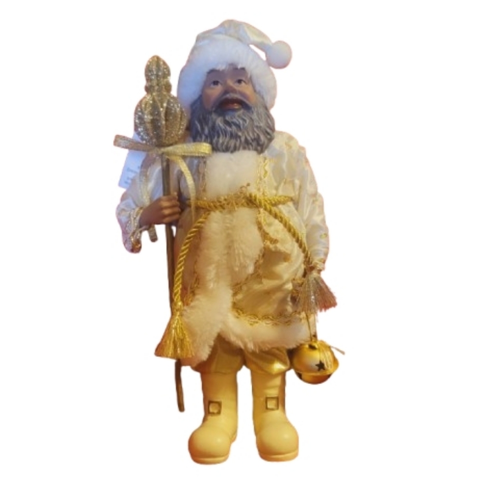 Celebrate It Festive Santa Figurine African American Bell & Cane 11"